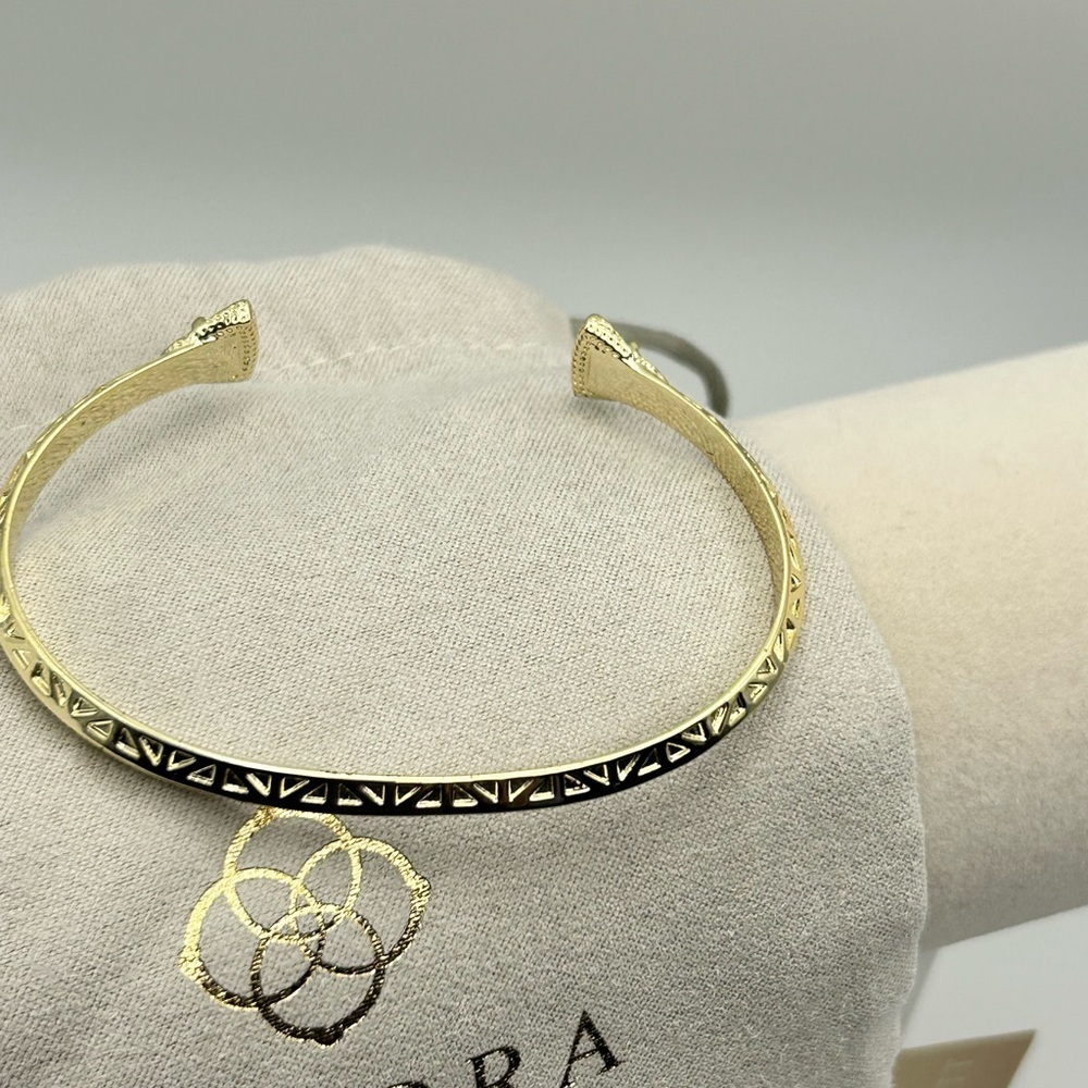 Kendra Scott Gold Tone Cuff Bracelet Turquoise Triangle Accents Pouch - Picture 6 of 9